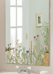 Peel and Stick Floral Wall Stickers, Aesthetic Mirror Decals for Girls’ Bedroom, Bathroom or Dorm Room Decoration