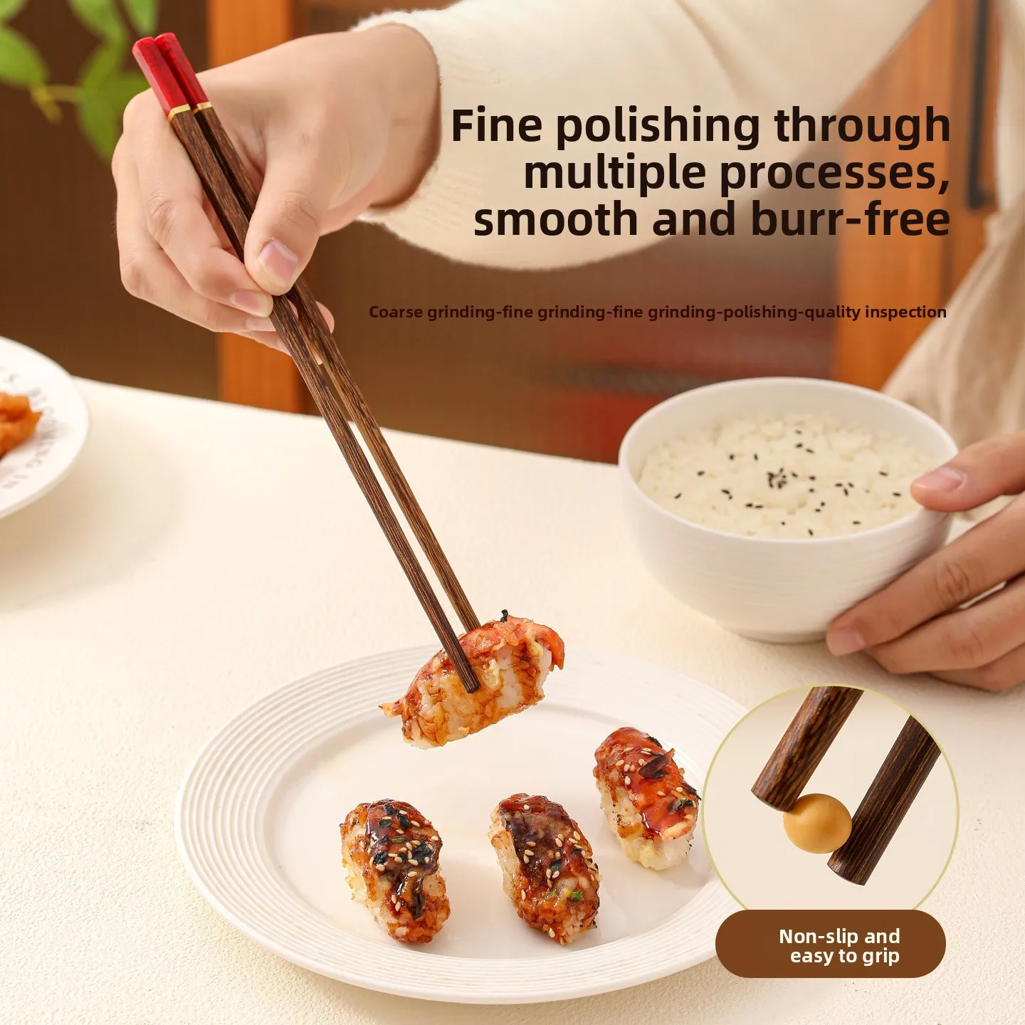 HYS Jade Weed Chopsticks Home Red Sandalwood Non-slip Solid Wood One Chopstick Set for One Person