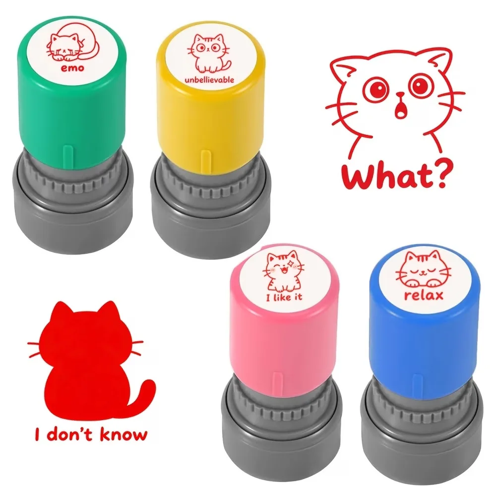 Cute cartoon cat emoticons, self ink reward stamp, fun English word teacher homework marking stamp