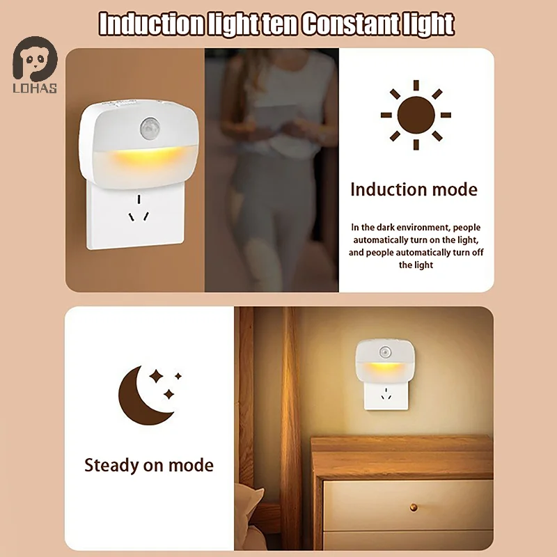LED Night Light Motion Sensor EU US Plug Lamp luci notturne per bambini decorazione camera da letto corridoio scale WC comodino lampada da notte