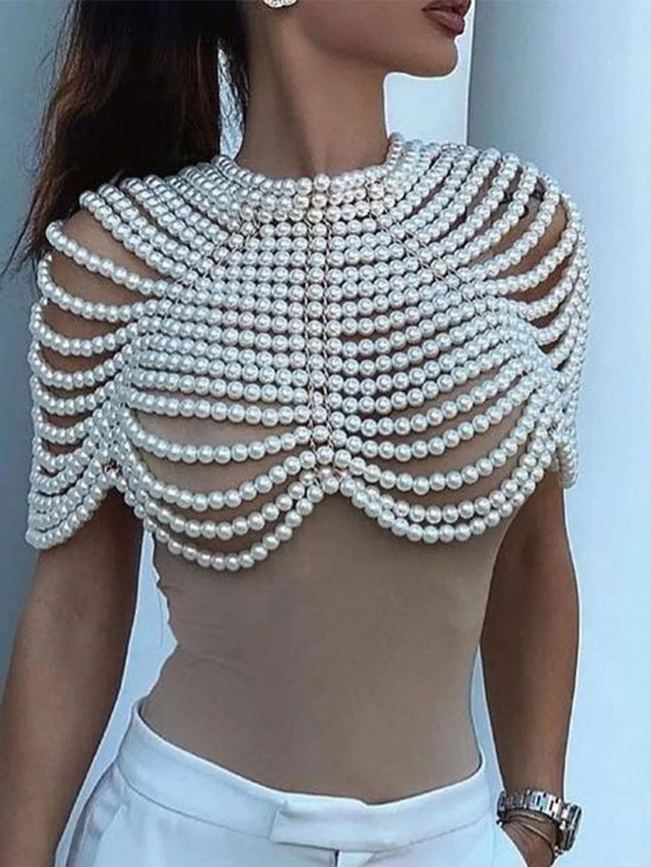 

Sexy See Through Pearl Club Crop Top Women 2026 Summer Elegant Party Halter Tank Top Vintage Clothes Womens Tops Festival Outfit