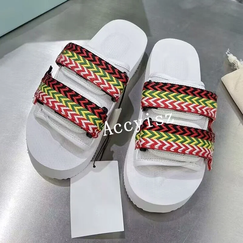 Summer Open Toe Platform Slippers Unisex Camouflage Tape Buckle Casual Flat Slippers Comfortable Seaside Vacation Beach Shoes