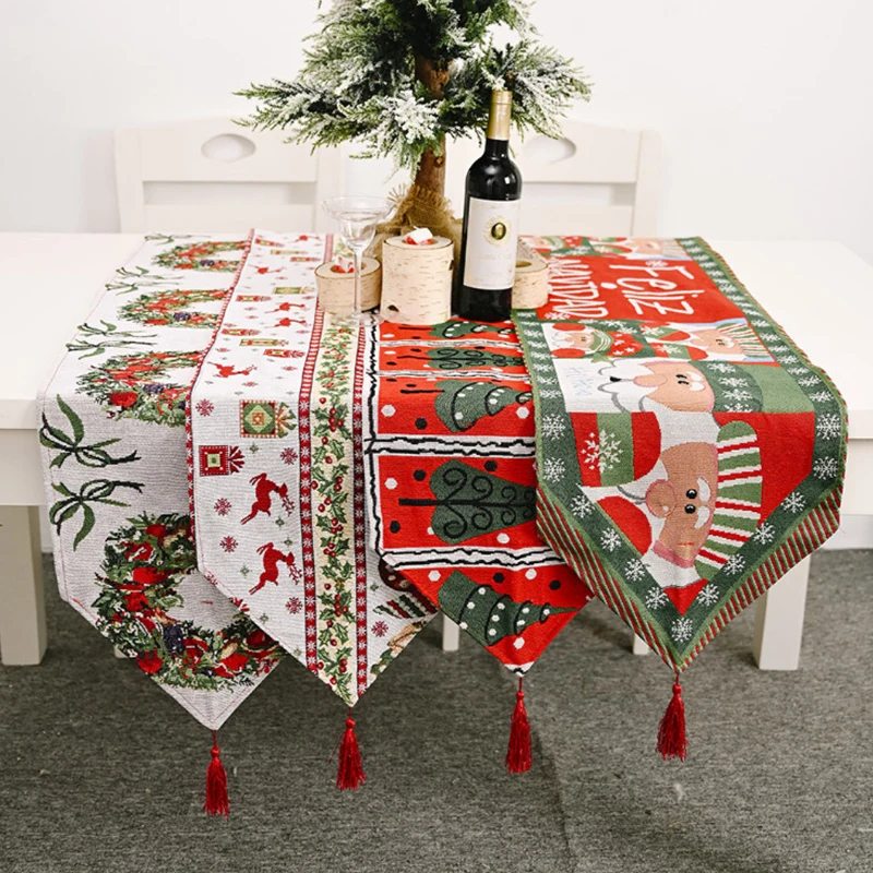 

Linen Christmas flower Faceless Gnome Elk Tree printed table runner flag kitchen tablecloth table cloth cover home decor