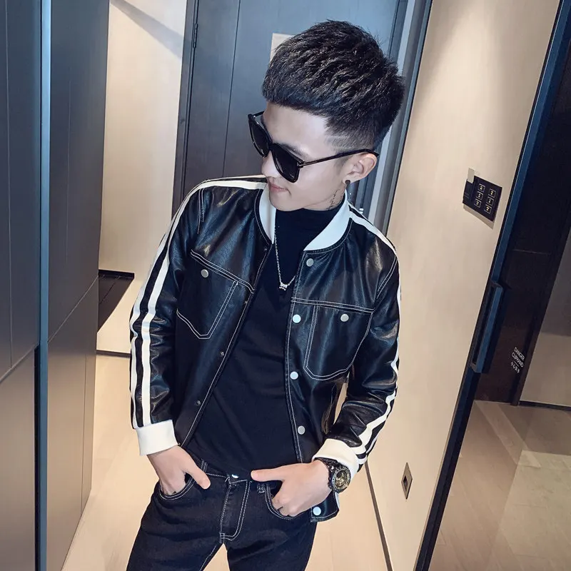 

Slim Fit Fce Lined Men's Leather Jaet Small Size XS Casual Autumn Winter Youth Faion ort Stature Men's Outerwear