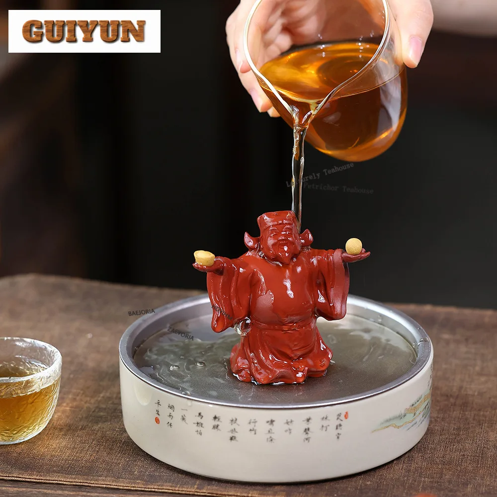 Yixing Purple Clay Fortune God Tea Pet Retro Flowerpot Landscaping Tea Figurine Play Toys Tea Statue Ornaments Desktop Craft
