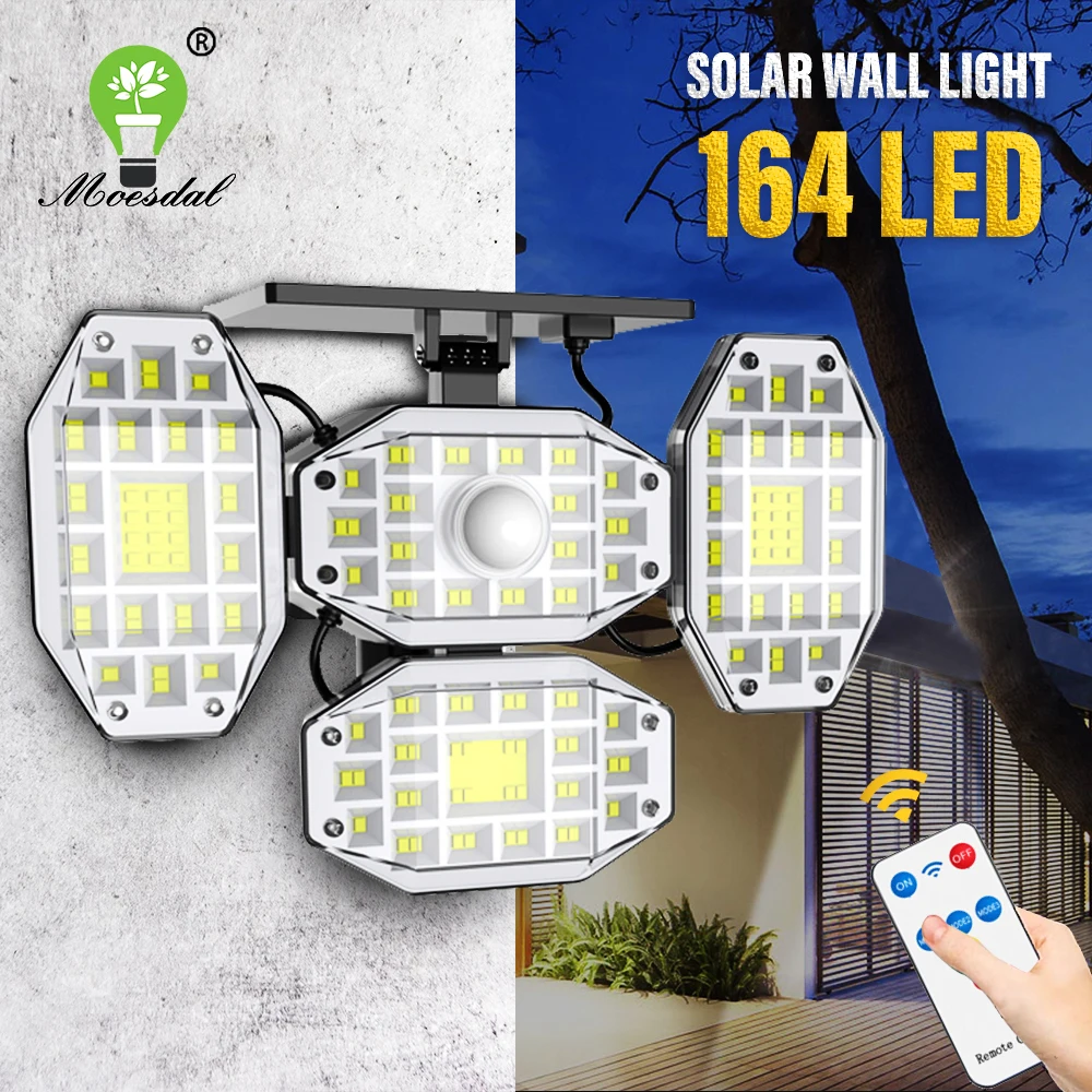 

4 Head Solar Light IP65 Waterproof Outdoor Motion Sensor Wall Light Plug-In Lawn Light LED Flood Light for Front Door Yard Deck