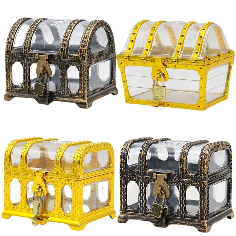 Pirate Treasure Chest with Lock and Key Toy Treasure Box for Party Favors Classroom Rewards Decorative Figurines