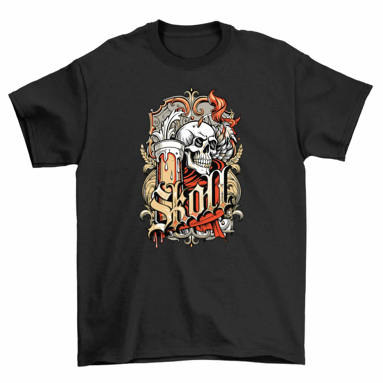 

Gothic_38 Skull T-shirt - Dark and Daring! Unisex Funny Tee, Printed Design. Emb
