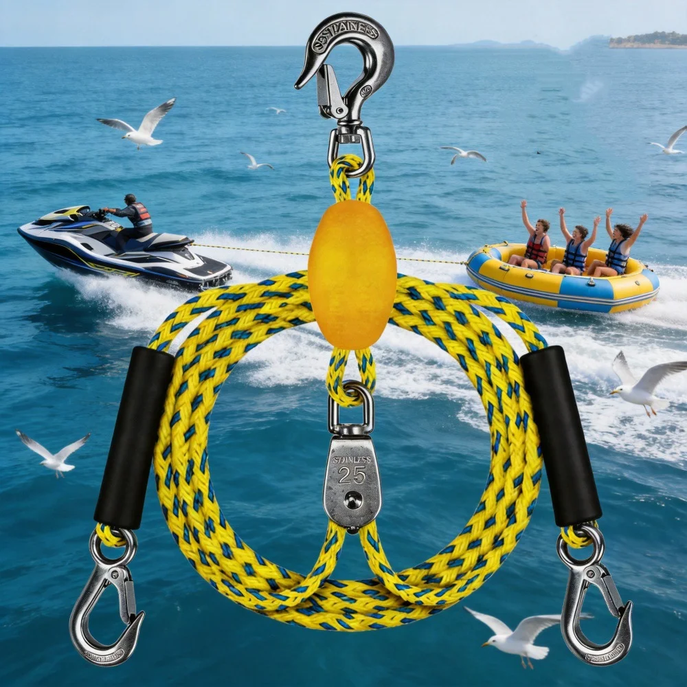 Heavy-duty boat towing with stainless steel connector for towing rope, boat tow rope, kayak rowing rope, inflatable pontoon