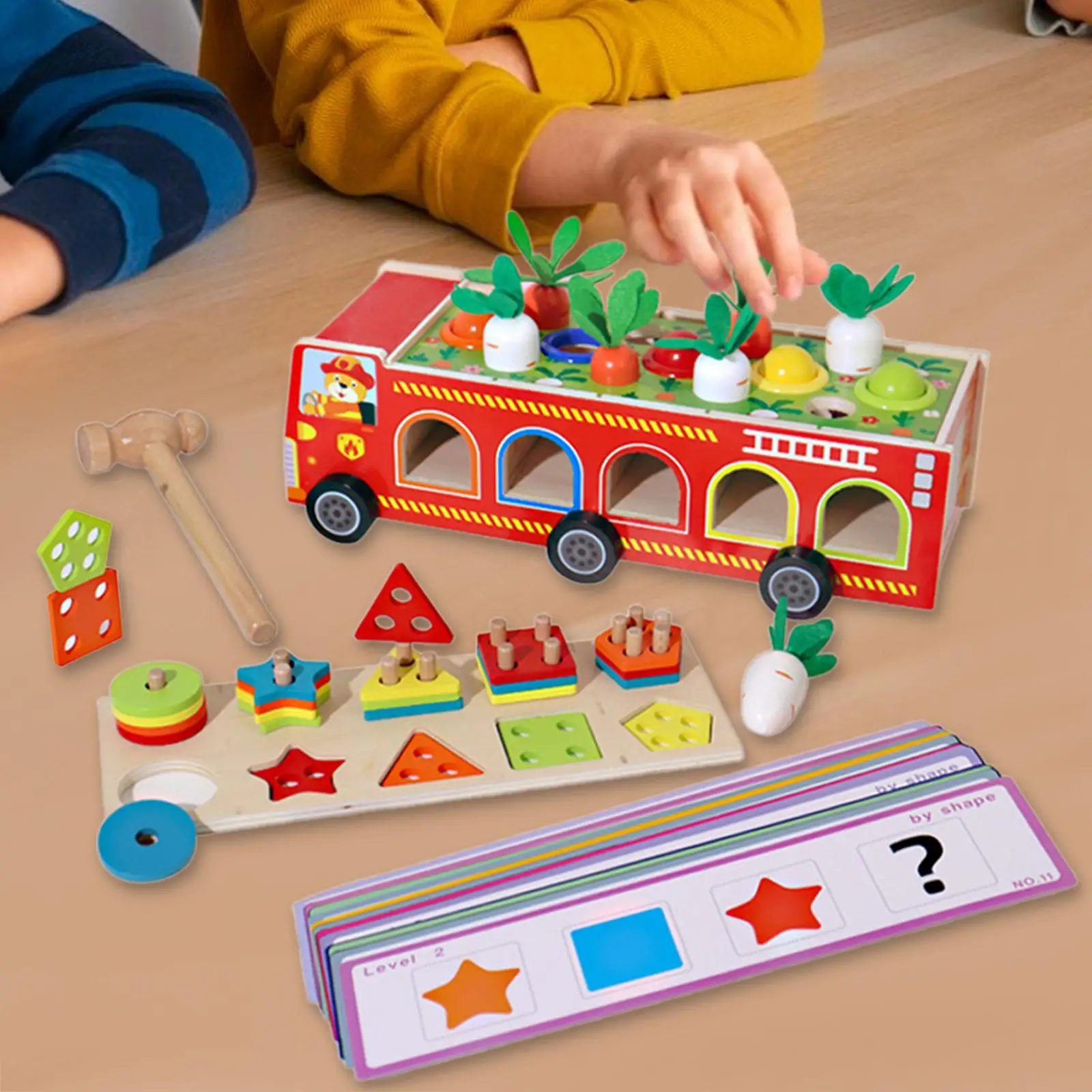 Montessori Toys Color and Shape Sorting Matching Educational Toys Gifts Kit Wooden Sorting Stacking Toy for 1 2 3 Year Old