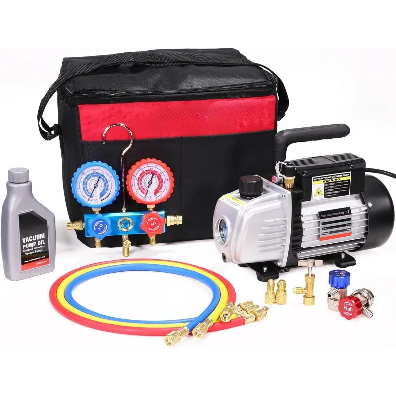 

3.5CFM 1/4HP HVAC Vacuum Pump R134a R12 R22 R410a A/C Refrigeration Set AC Manifold Gauge R134 Can Tap Carrying To