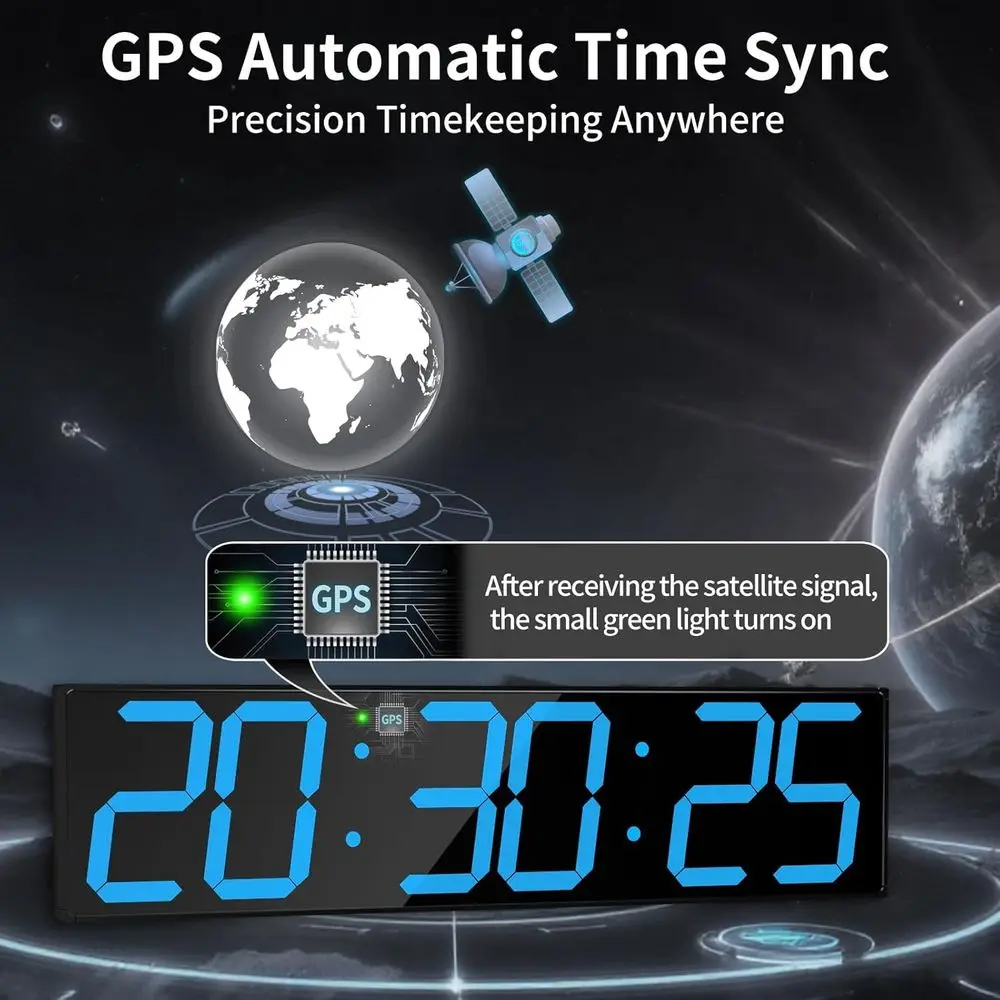 Duży cyfrowy zegar ścienny 28,4 cala z alarmem, kalendarzem, temperaturą, funkcją automatycznej synchronizacji i funkcjami timera (niebieski)