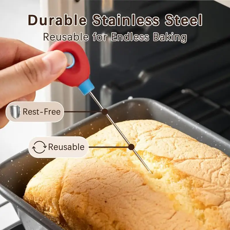 [S]Reusable Cake Tester Probe With Non Slip Silicone Handle For Home Baking Doneness Check