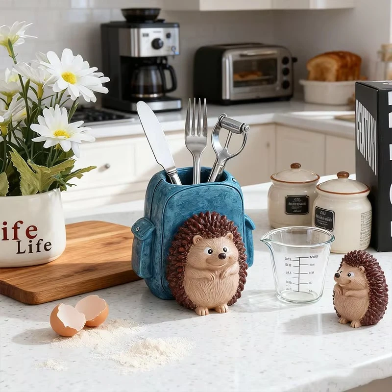 Resin Hedgehog with Backpack Pen Holder - Home Decor & Accessories & Room Decor