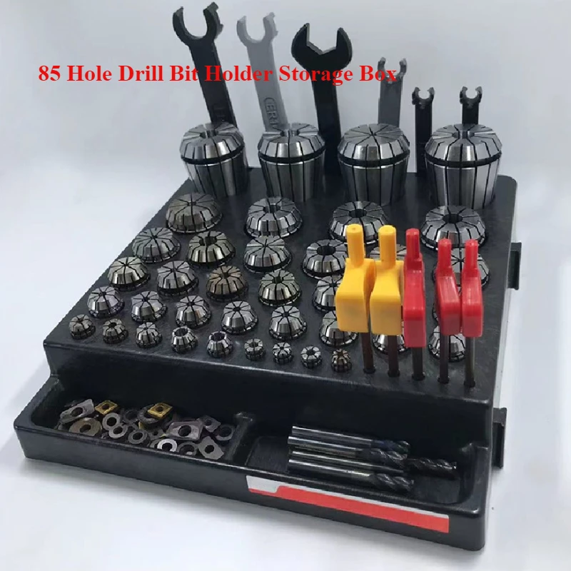 85 Holes Black PP Material Drill Bit Storage Box Milling Cutter Container CNC Tool Placement Rack Reamer Barrel Frame Tool