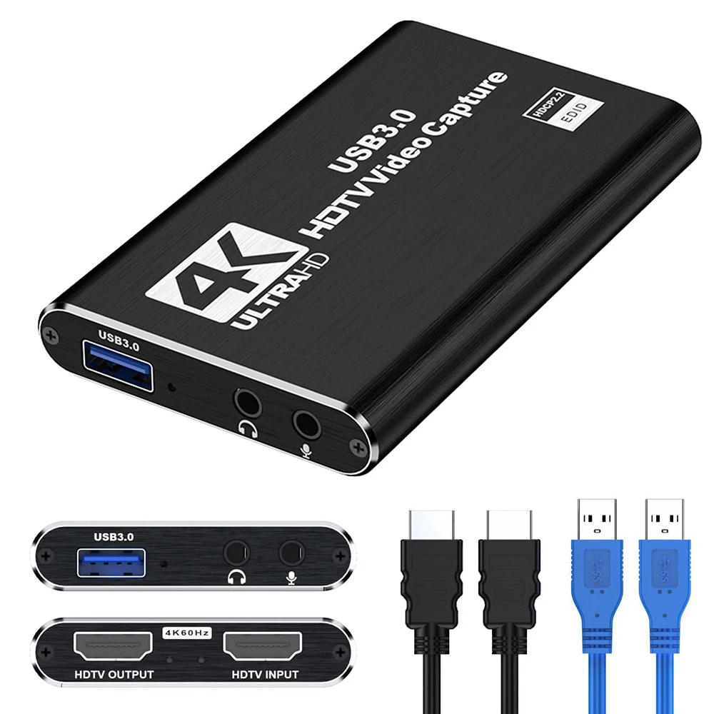 4K HDMI-compatible Capture Card with Loop Out USB 3.0 1080P@60Hz Recording for Xbox/PS5/Switch PC OBS Live Streaming Meeting