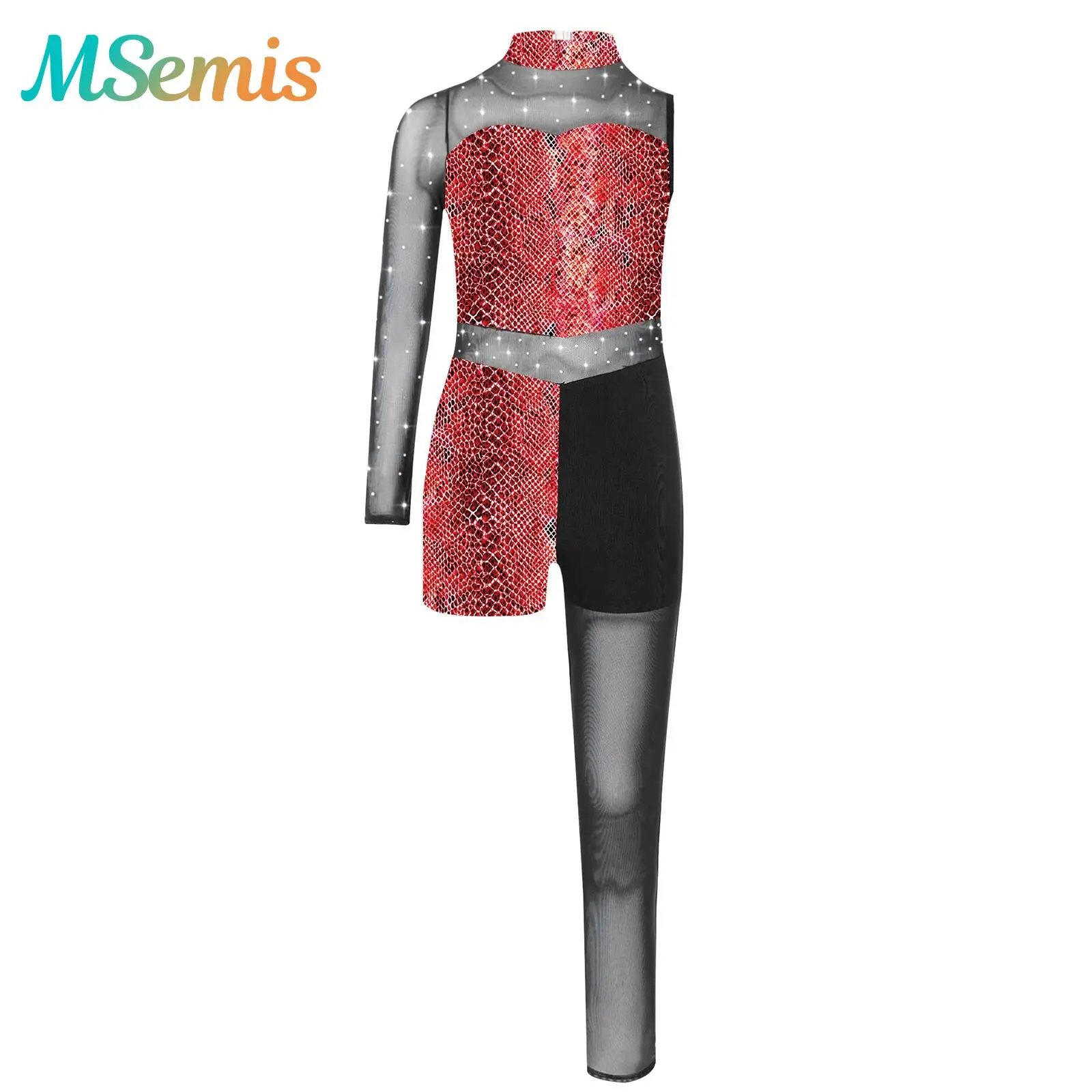 

Kids Girls Shiny Rhinestones Gymnastics Figure Skating Ballet Jersey Dance Leotard Costume Snakeskin Pattern Printed Jumpsuit