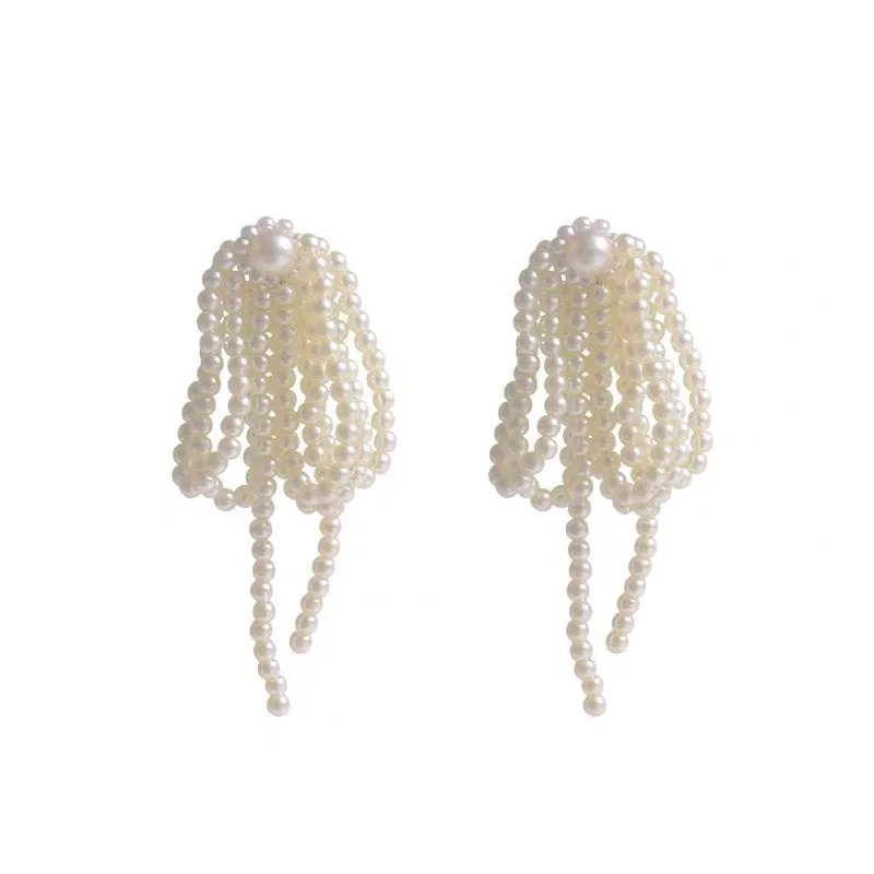 2024 Korean Tassel Earrings Bow Handmade Pearl Beads Long Earring for Women Wedding Fashion Jewelry Temperament Dangle Ear Rings