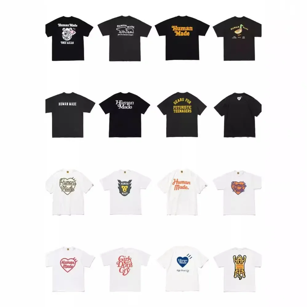 New Summer 2026 HUMAN MADE Unisex Round Neck T-Shirt with Japanese Heart-Shaped Letter Print vintage Distressed Short Sleeves
