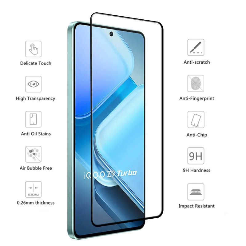 Voor Vivo Iqoo Z9 Turbo Gehard Glas 9H Anti-Kras Schermbeschermer + Zachte Vezel Camera Fim Voor Iqoo Z9 Turbo