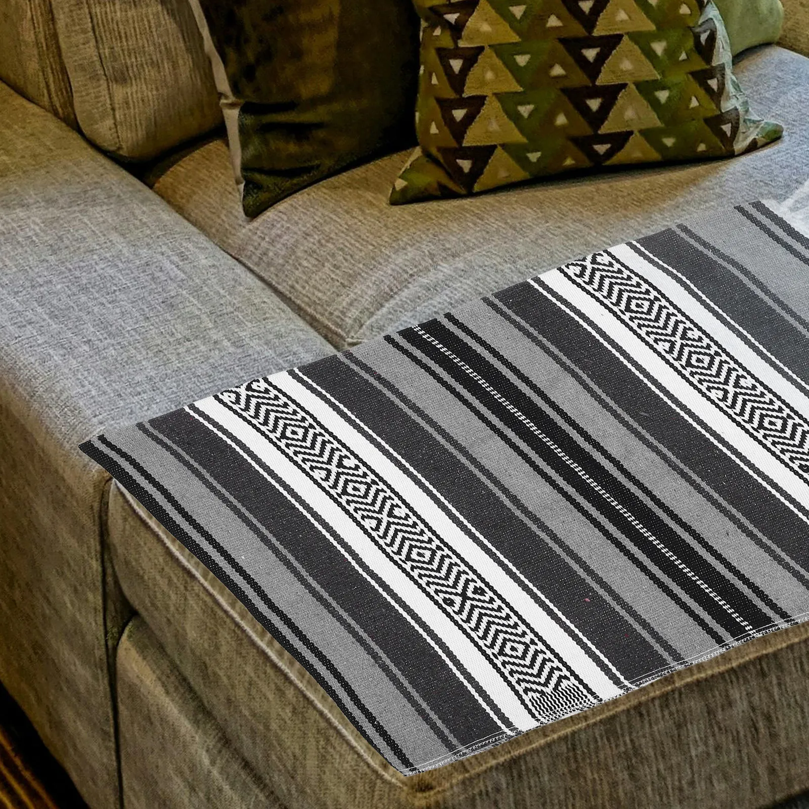 Mexican Blanket Thick Soft Vibrant Serape Throw for Yoga Beach Camping Car Living Room Bedroom Sofa Decor Gift 130x180cm Grey