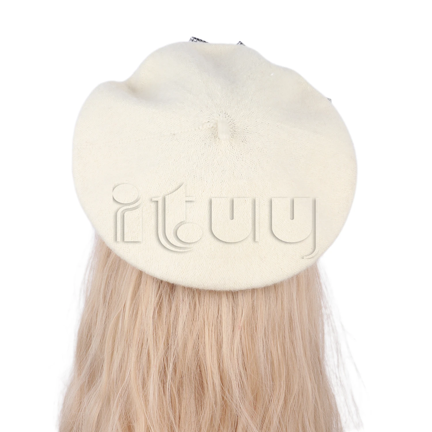 Women Wool French Beret Hat with Big Bow Girl Lolita Cute Plaid Beanie Cap Hat Winter Warm Fashion Accessory
