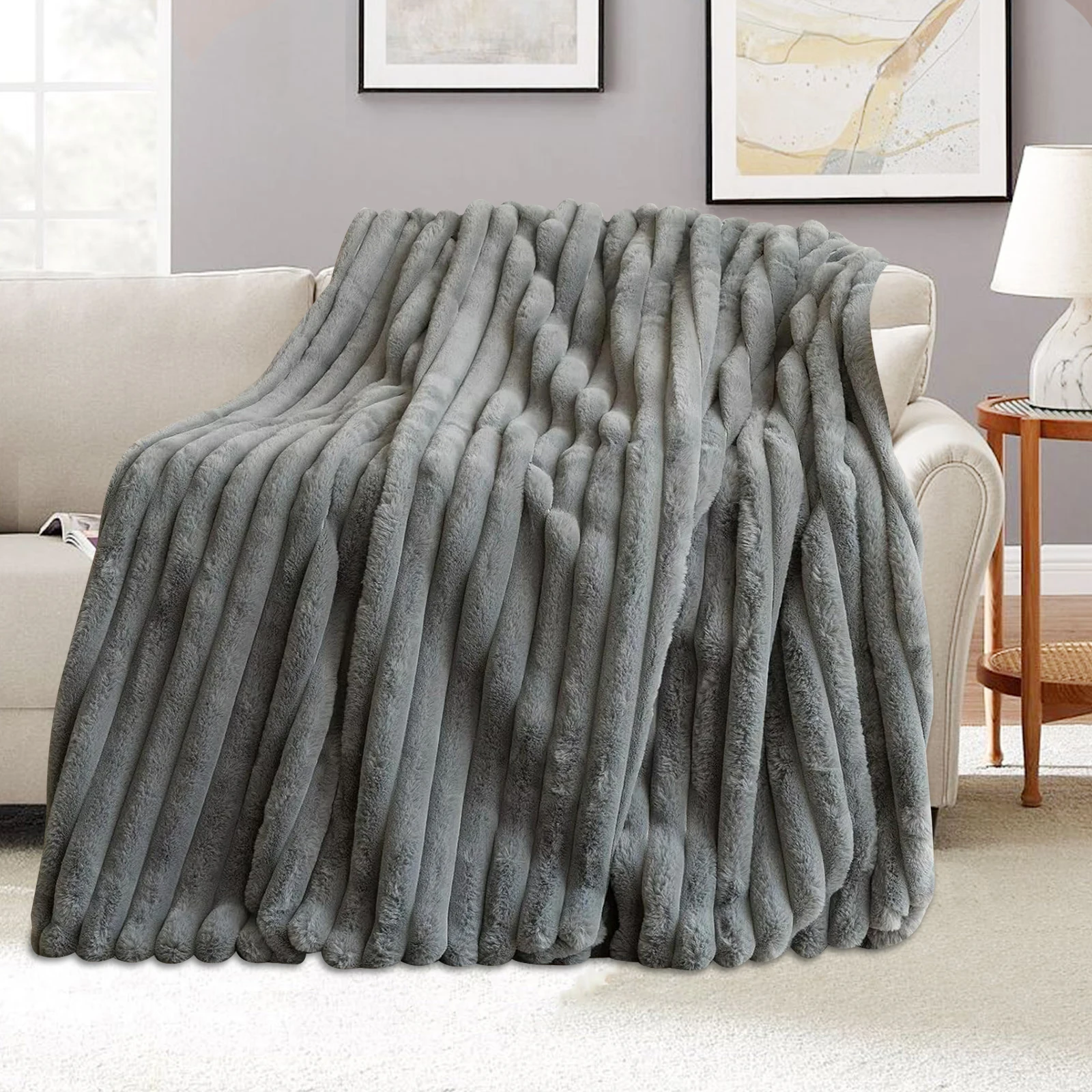 Thicken Winter Throw Blanket Faux Fur Plush Bed Fleece Fluffy Soft Knee Sofa Blanket Double Layer Stitch Bed Blankets