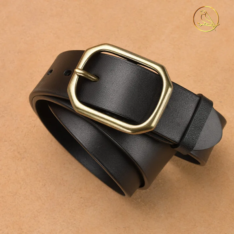 New Men\'s Belt Genuine Leather Without Interlayer First Layer Cowhide Casual Pin Buckle Retro Cowhide Belt Korean Jeans Belt