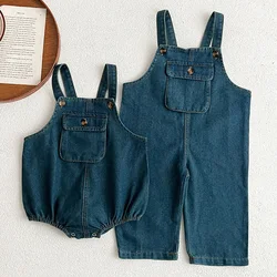 Summer Newborn Infant Baby Girls Clothes Cute Toddler Denim Jumpsuits Boys Brothers Sisters Denim Cotton Bodysuits Outfits Twins