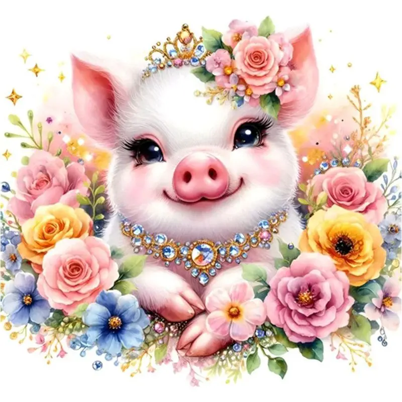 

GATYZTORY Diamond Embroidery Modern Flowers Pig Full Square Drill Diamond Painting Animal Diamond Mosaic Cross Stitch Kit