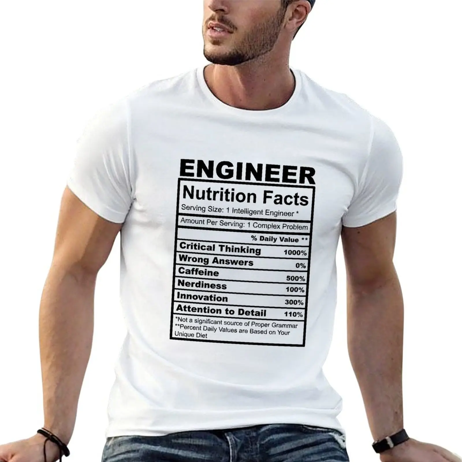 Funny Engineer Gift Nutrition Fact Humor T-Shirt Retro Style Print Casual Top