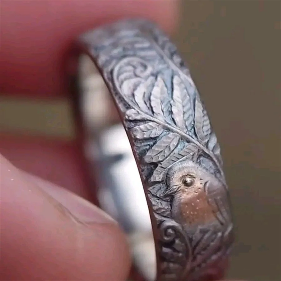 Vintage Hand Carved Leaf Nird Women's Ring Two Color Metal Geometry Daily Wear Party Jewelry Anniversary Gift