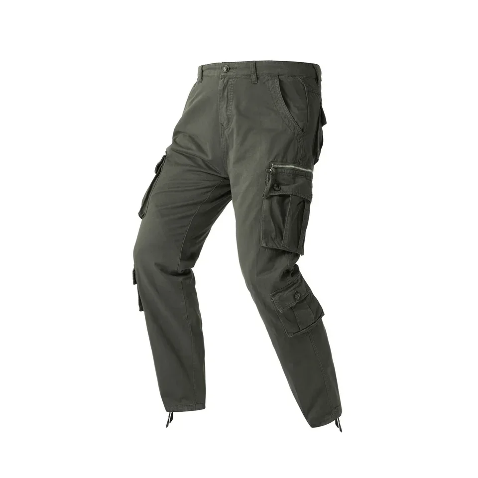 2025 New Fashion Men's Plus Size Solid Color Multi-pocket Trousers Casual Trendy Vintage Straight Outdoor Pants Male Clothes