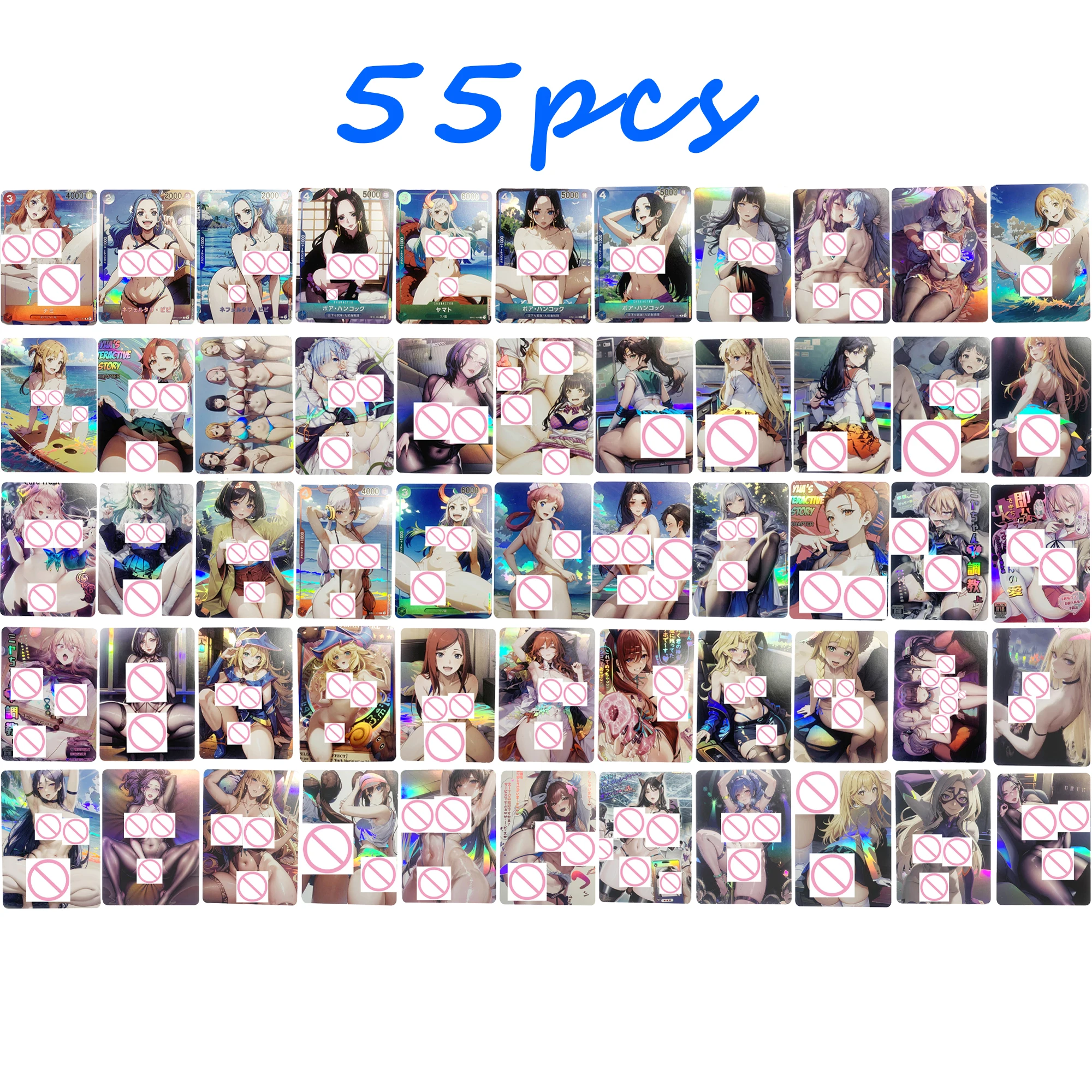 

55Pcs/set Anime Sexy Nude Collection Card Nami Yamato Yae Miko Lono Naked Girl Card Refractive Color Flash Big Chested Beauty