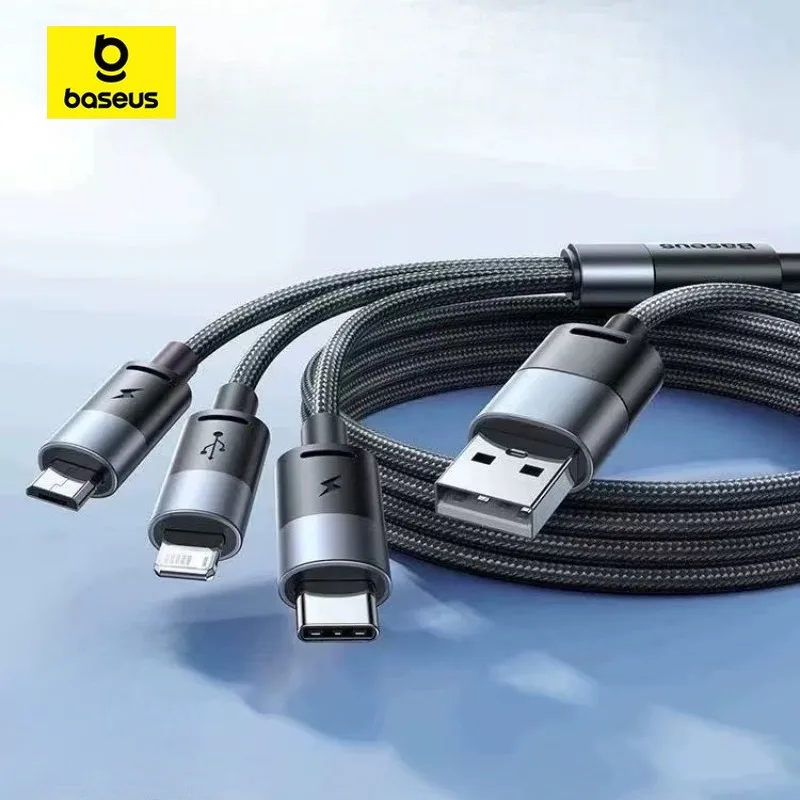 Baseus 3.5A  3 in 1 USB C Cable for iPhone 14 13 12 Pro 11 Charger Cable Micro USB C Type C Cable for Macbook Pro Samsung Xiaomi