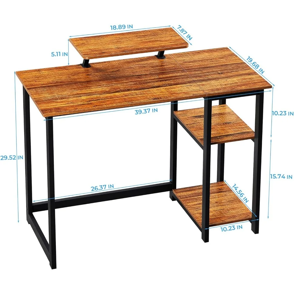 Mesa para computador com suporte para monitor 39 "Mesa pequena Prateleira de armazenamento reversível Mesa de trabalho para pequenos escritórios