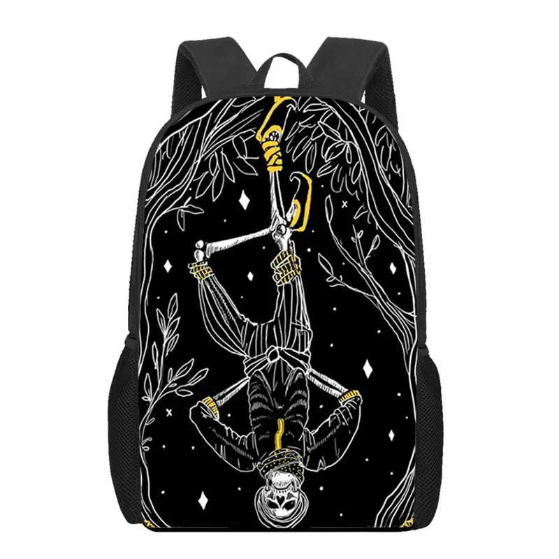 Death Tarot Mochila de crânio impressa para crianças, bolsa para laptop casual, mochila de ombro para adolescentes, meninas e meninos