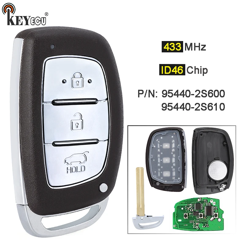 

KEYECU 433MHz ID46 Chip P/N: 95440-2S610 ,95440-2S600 Smart Keyless Remote Car Key for Hyundai Verna Elantra IX35 2014-2017