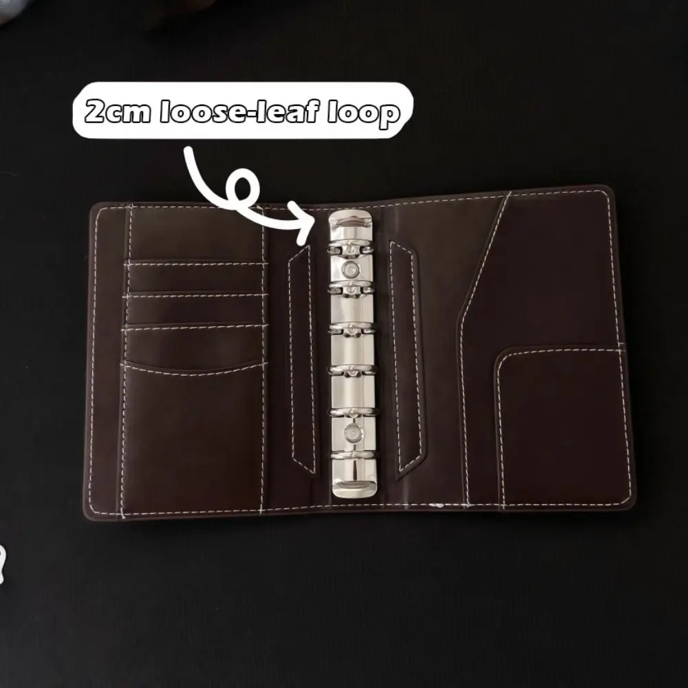 Retro Brown PU Leather A7 Loose-leaf Notebook Portable Travel Journal Students Diary Book DIY Scrapbook Notepad