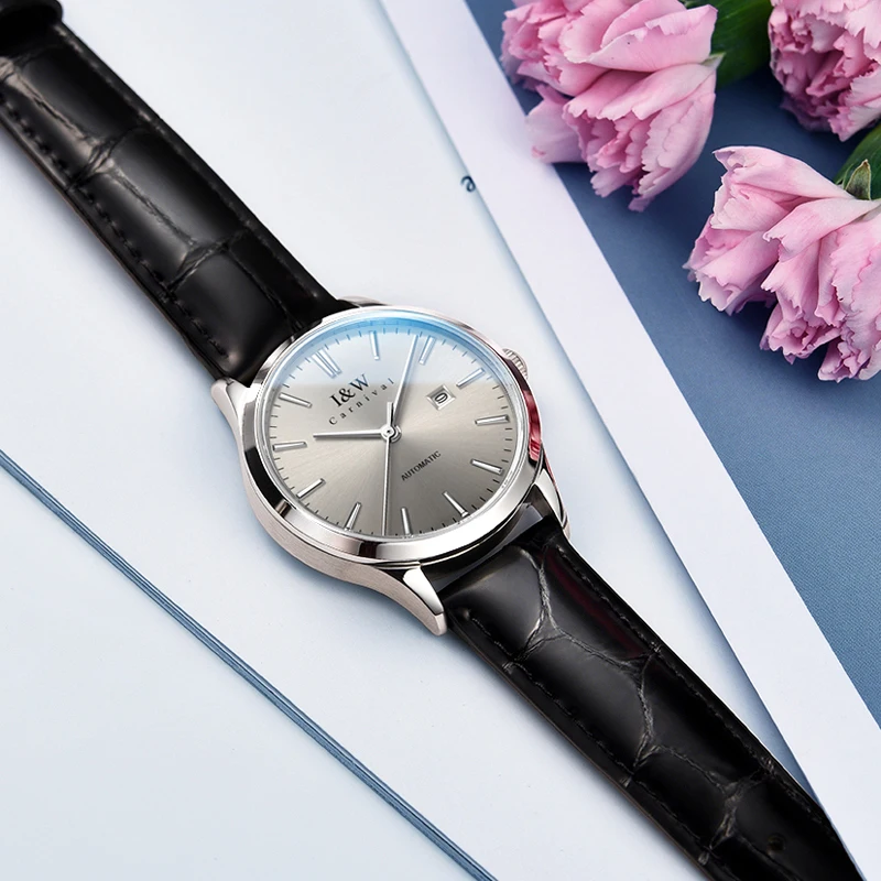 كرنفال العلامة التجارية IW الراقية سلسلة فاخرة المستوردة حركة المرأة ساعة ميكانيكية موضة جلدية الياقوت تاريخ الساعات النساء