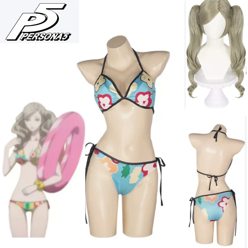 

Persona 5 Ann Takamaki Cosplay Costume Wig Swimsuit Game Anime Same Style Bikini Summer Swimming Halloween Comic Con Costume