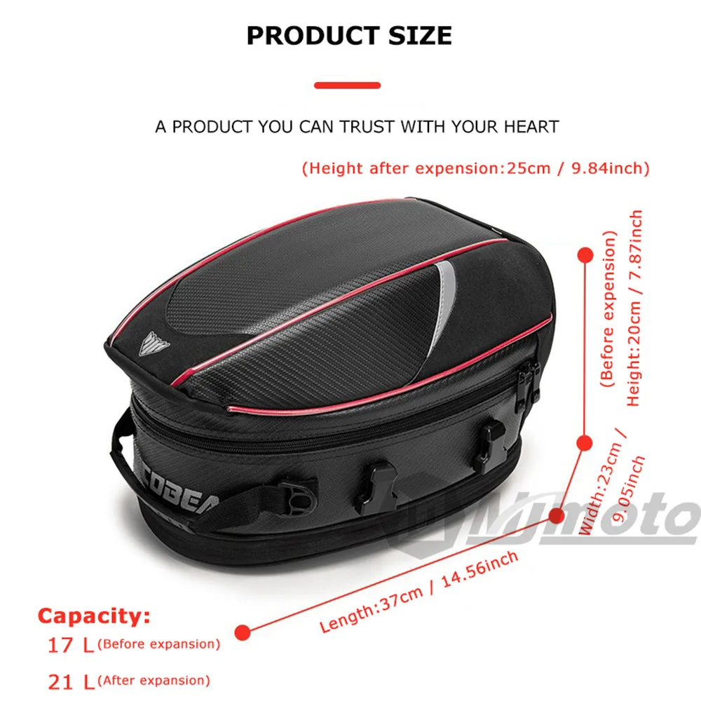 Motorcycle Tail Bag Waterproof Motocross Rear Back Seat Bag Large Capacity Saddle Bag Carbon Fiber Motorbike Tail Luggage Bag