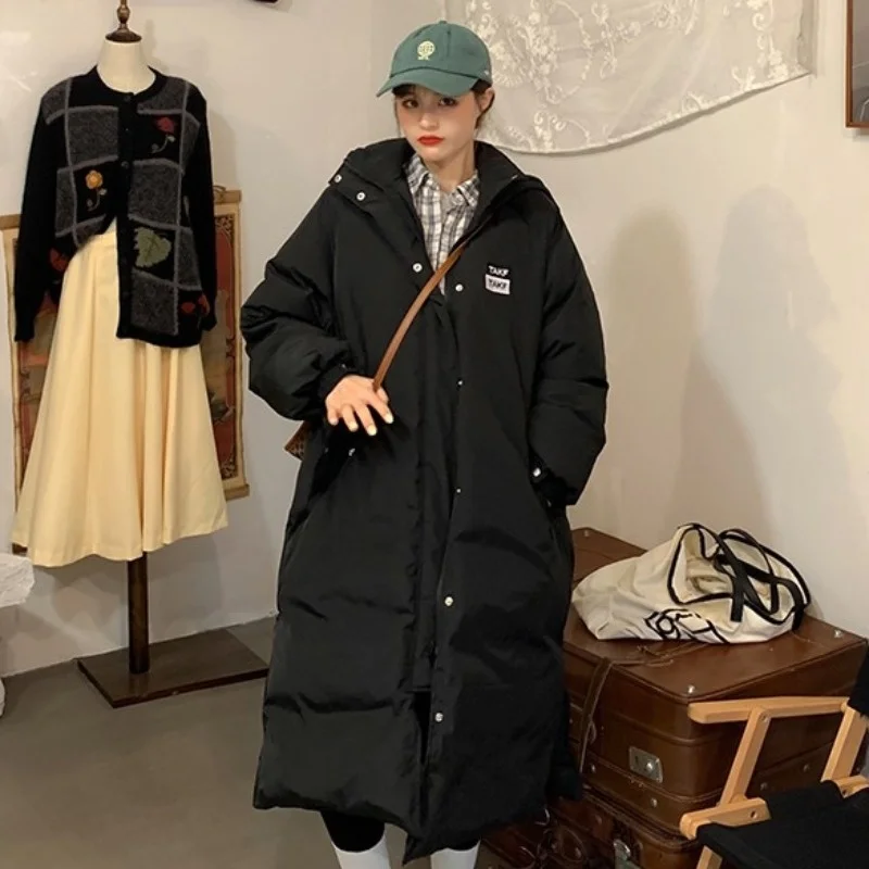 White Down Parka Super Long Jacket Female Knee Winter Jacket Woman With Thick Black Coat In Winter