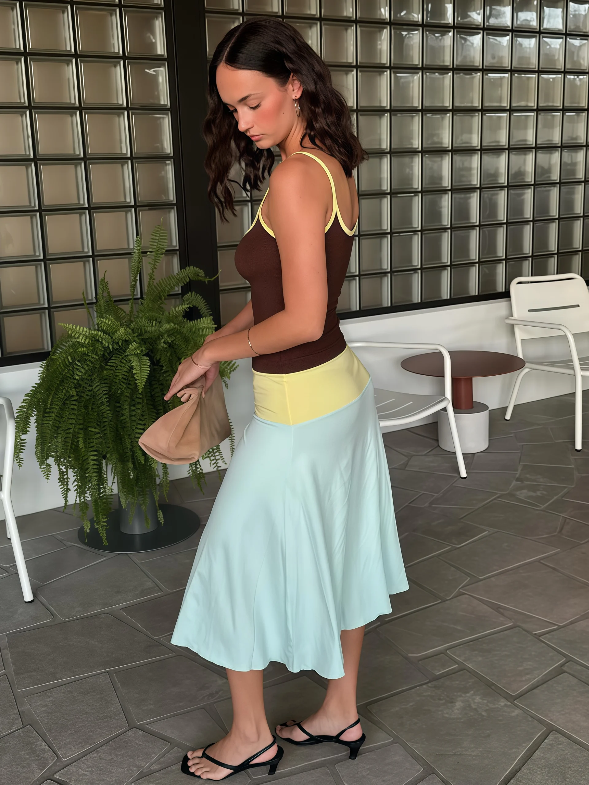 Absobe Women Color Block Cami Long Dress Spaghetti Strap High Waist A Line Swing Maxi Dress Summer Vacation Beach Casual Outfit - Image 3