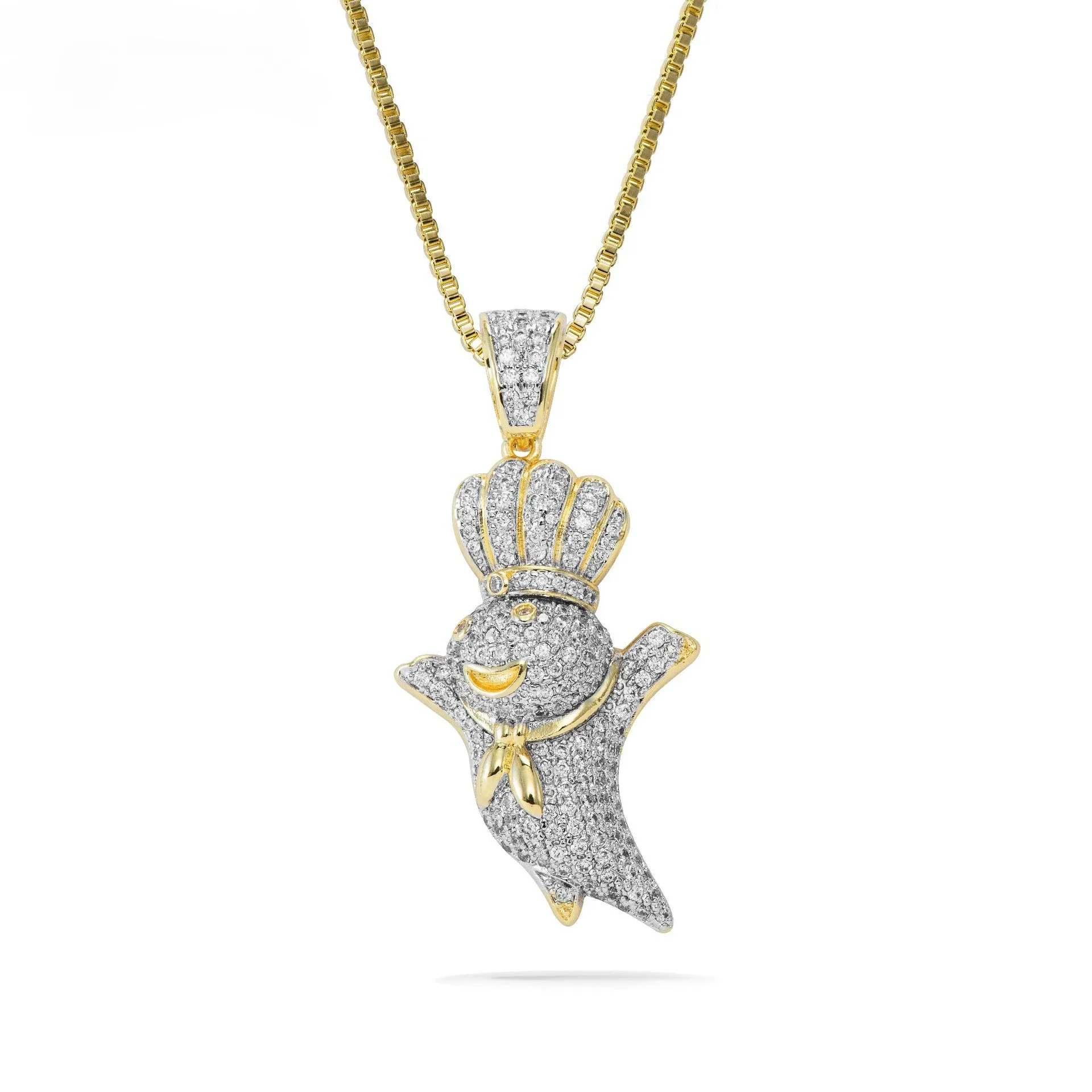 Gold Cuban Link Chain with Pendant Chef Pendant Portrait Necklace Hip Hop Men's and Women's Gold Plated Diamond Jewelry