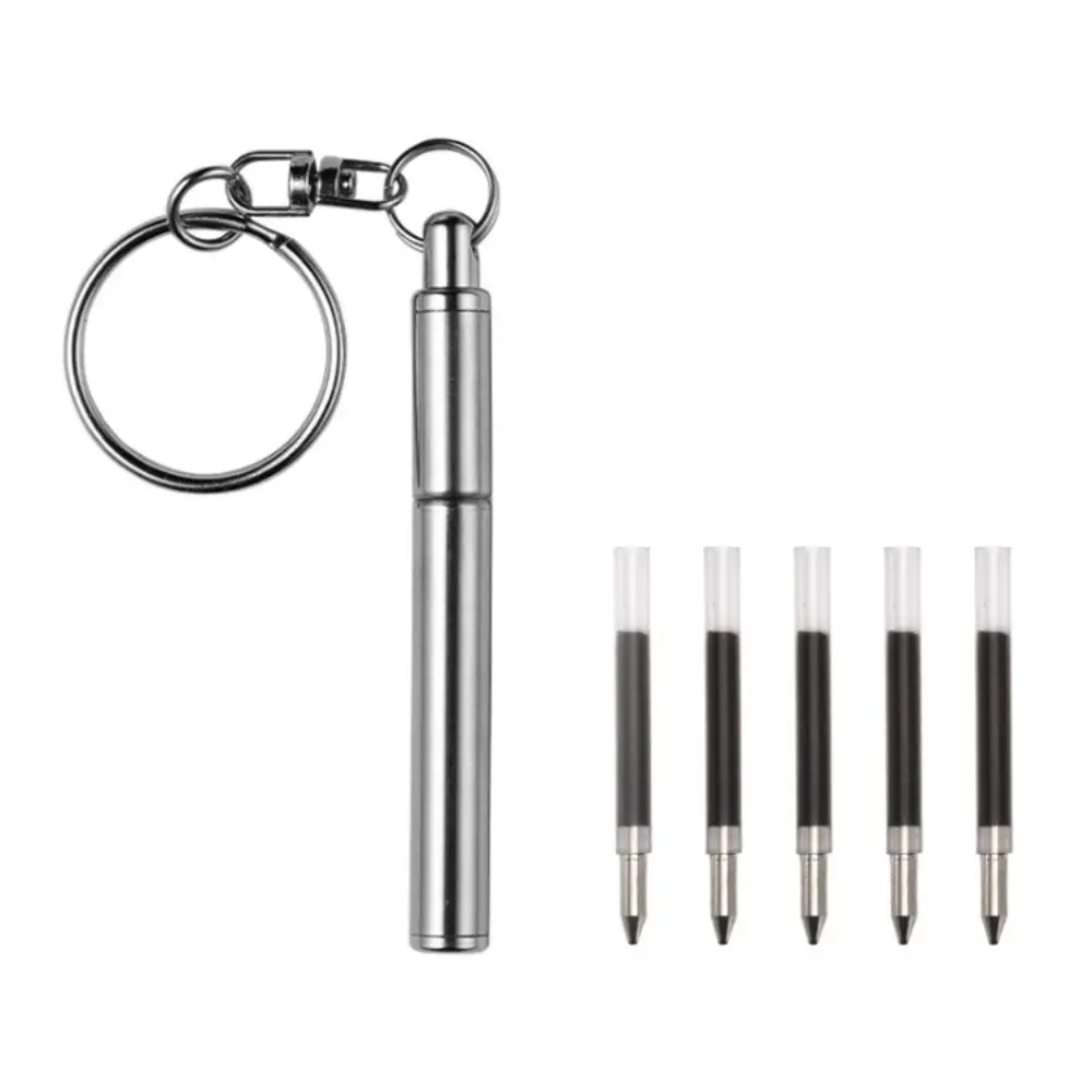 High Quality Stainless Steel Telescopic Pen with Keychain Tiny Pocket Pen Portable Mini Keychain Pen Gift