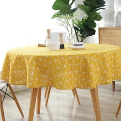 Nordic polyester cotton circular tablecloth  yellow rice font cotton linen printed tablecloths Tea table cover