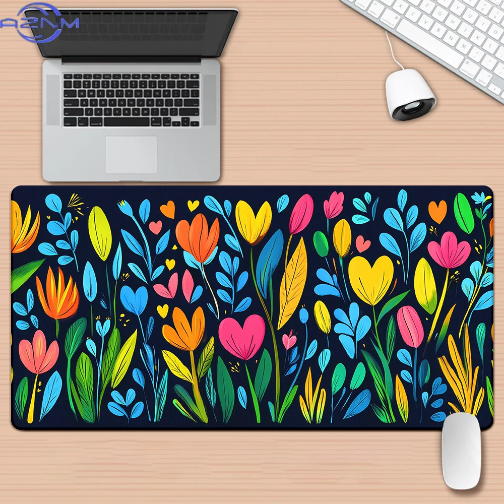 1pc Colorful Flower Pattern HD Printed Pad for Desk, Multi Functional XXL Mousepad, Keyboard Gaming Mouse Mats, Office Computer