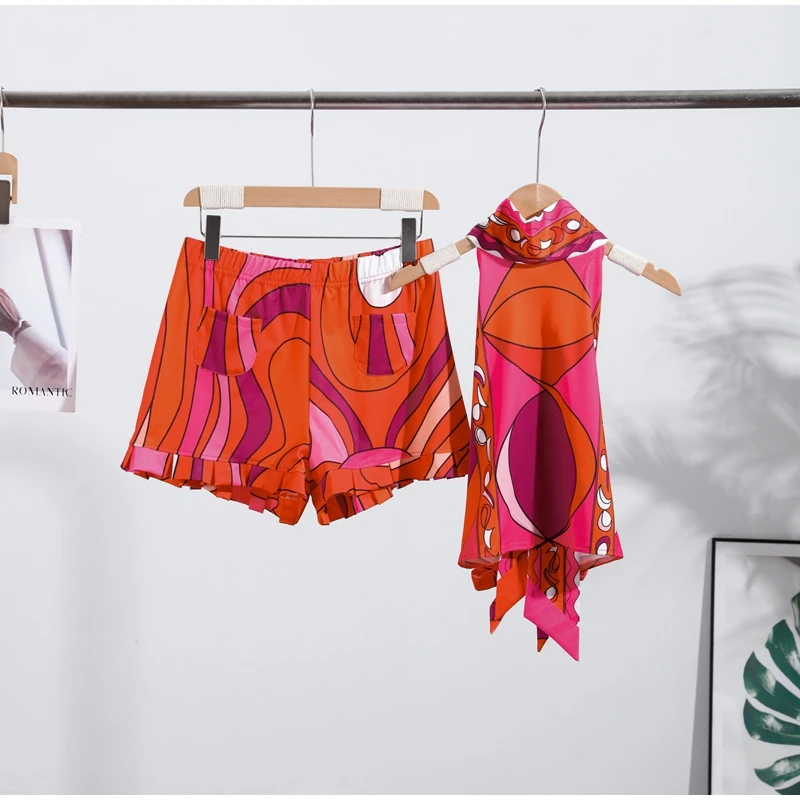 Damen Rosa Abstrakt Bedrucktes 3-Teiliges Badeanzug-Set Schulterfreier Einteiliger Bikini Stirnband 2026 Sommer Weibliche Strand-Urlaubsoutfits – Detail 5