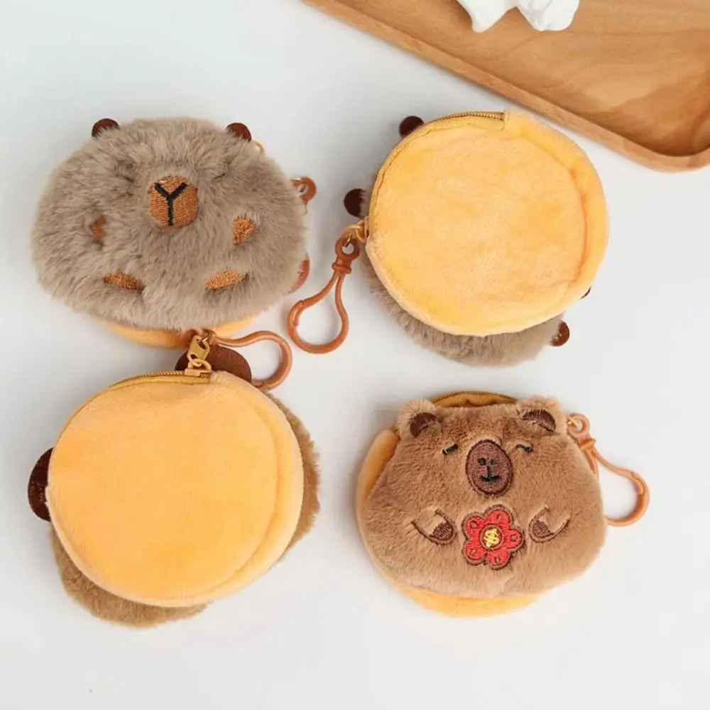 Creative Capybara Plush Coin Purse Keychain Cartoon Round Bags Pendant Funny Mini Headphones lipstick Headphone Storage Bag image 2
